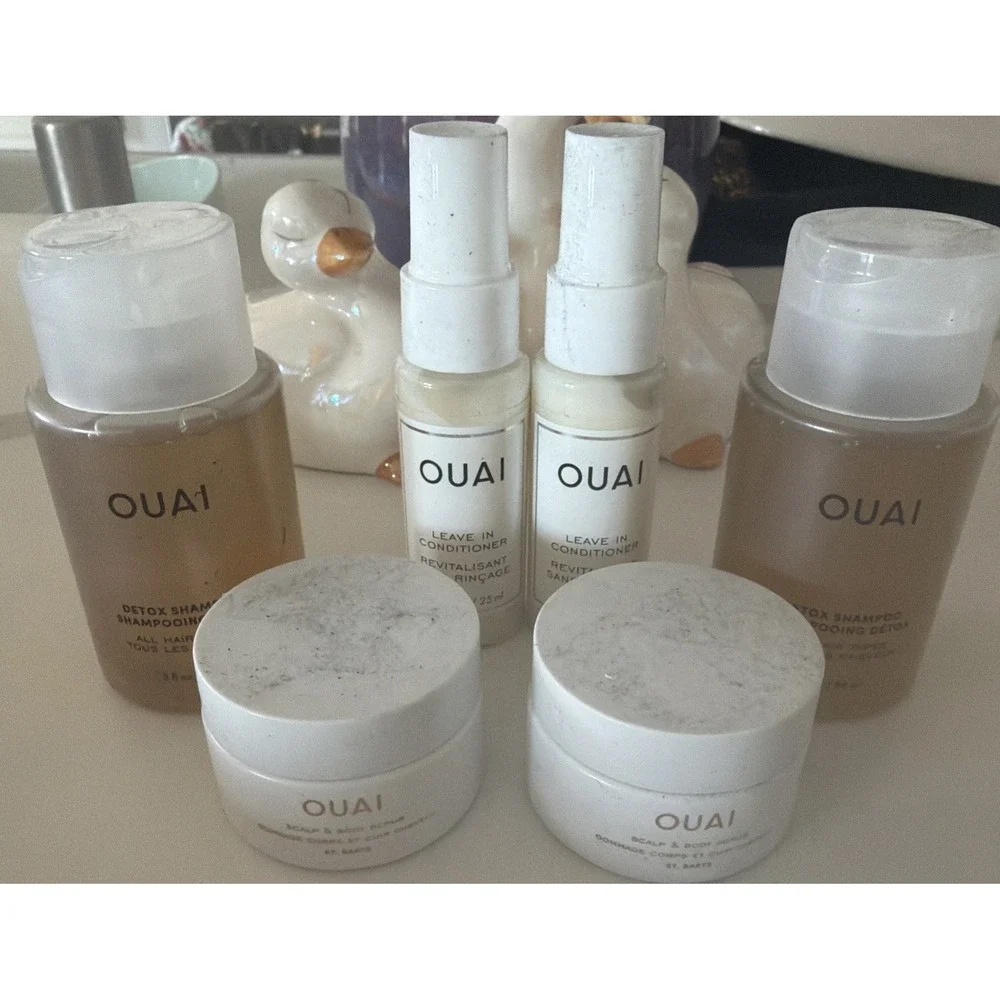 OUAI Travel Haircare Set 6 Pc 2x Leave In Conditioner Detox Shampoo Scalp Scrub